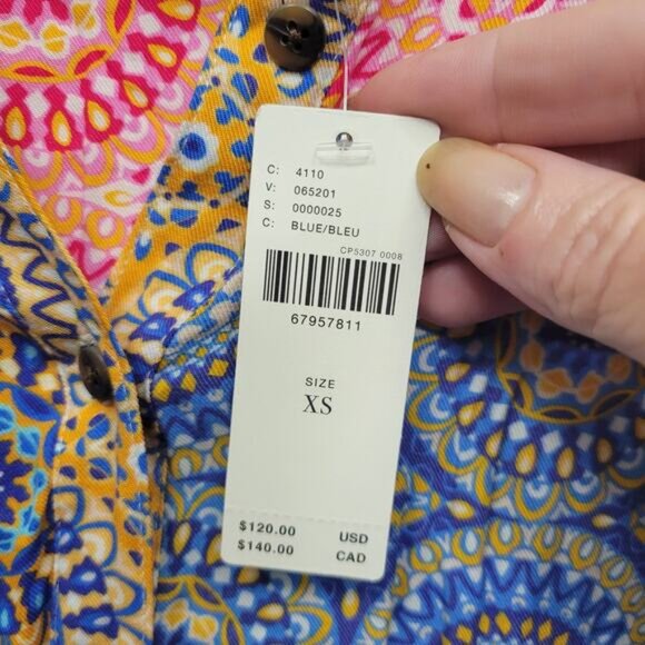 NWT Maeve Anthropologie Paz Buttondown Shirt Size XS Artsy Boho Patchwork Rayon - Picture 6 of 9